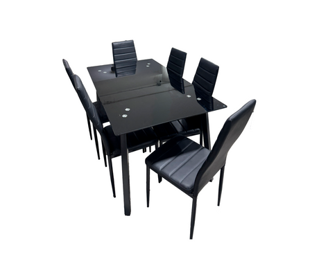 Comedor 6 puestos con sillas de cuero negro Electrokaty