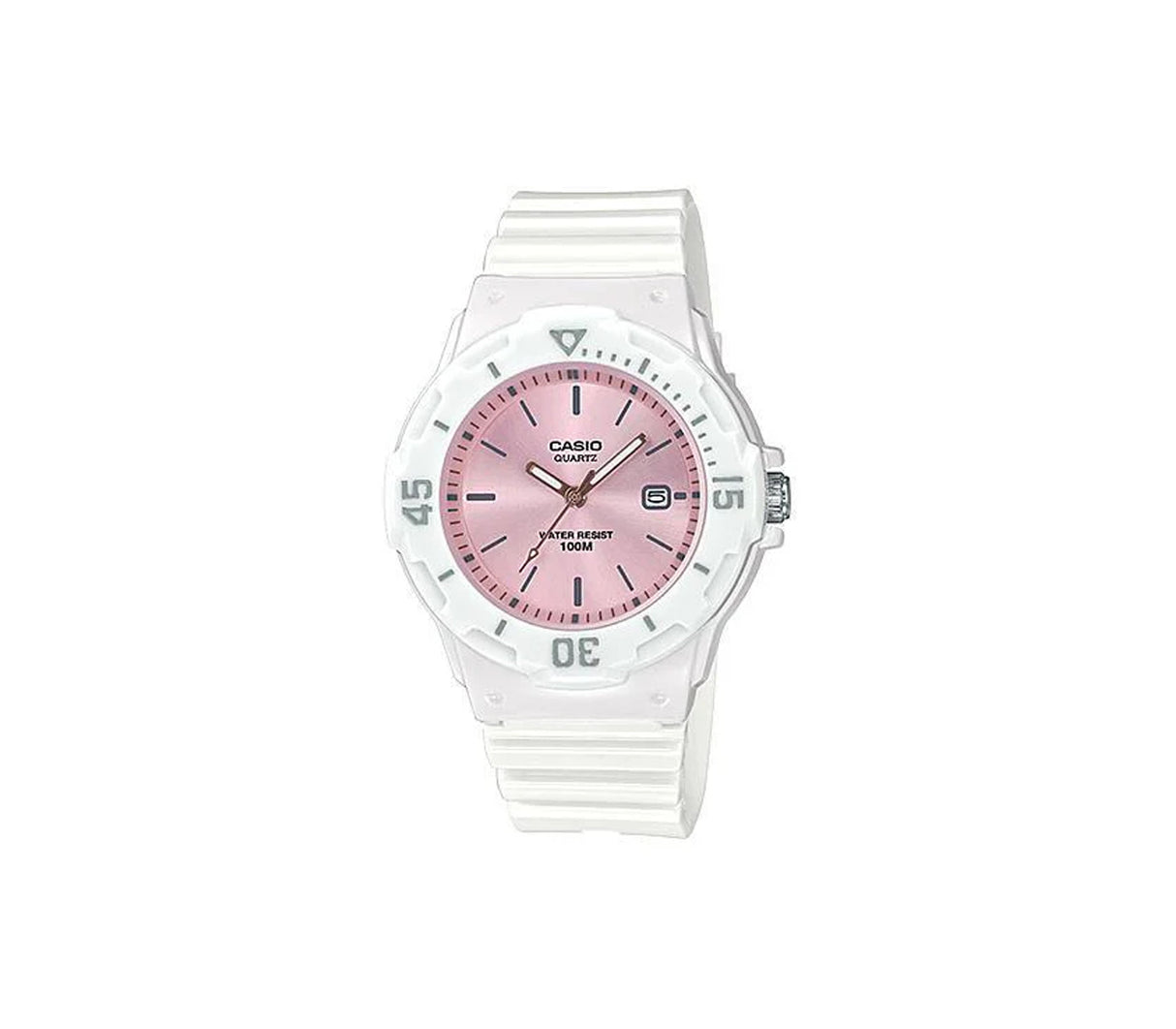 Reloj análogo para damas correa de resina blanco fondo rosado Casio