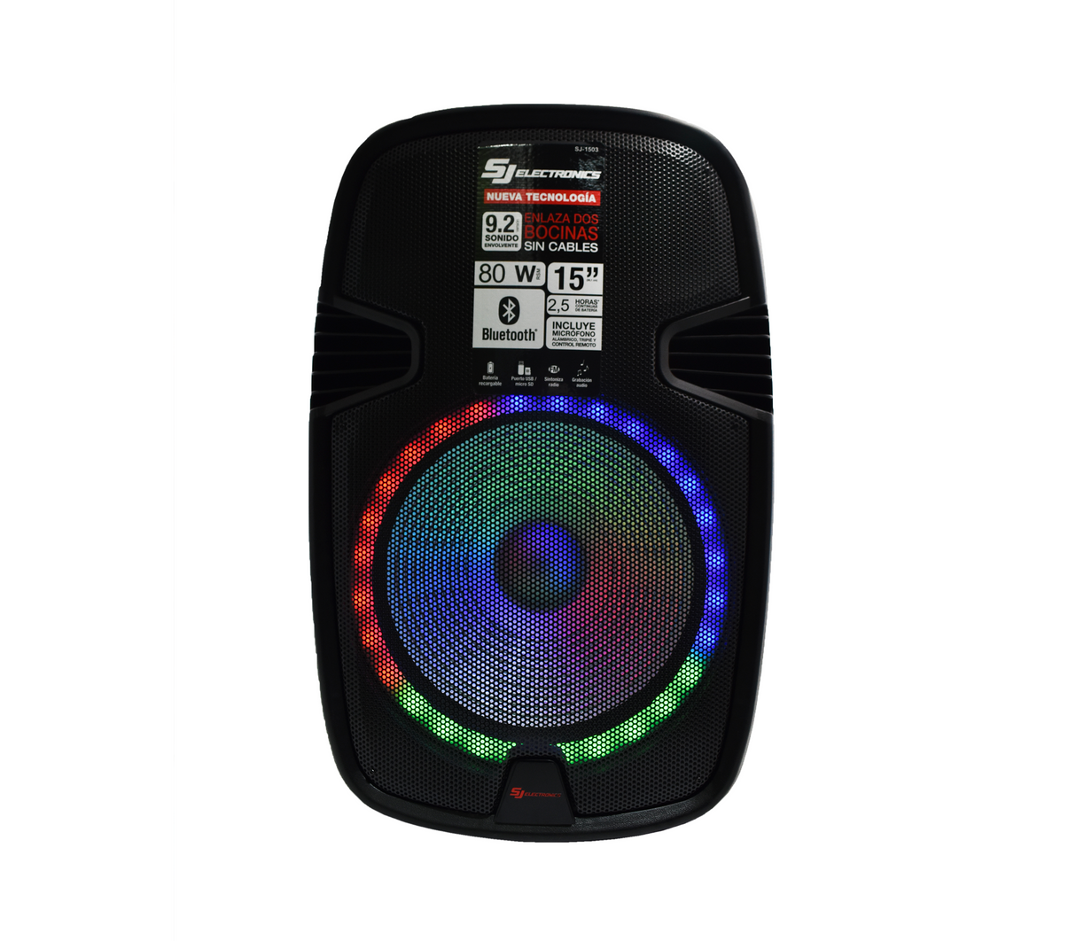 Corneta recargable 15" tf/usb/bluetooth 80W Sj Electronics