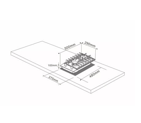 Tope de cocina a gas 2 hornillas 30cm acero Nova Pro Vetrux
