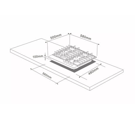 Tope de cocina a gas  4h 60cm (24") Nova Pro acero Vetrux