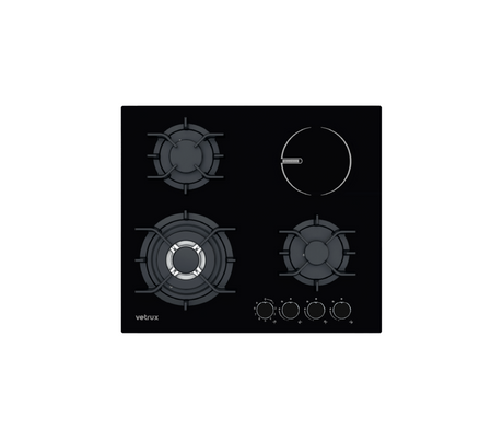 Tope de cocina Dual Gas/Eléctrico 4 hornillas 60cm (24") 220V Negro Flexi Vetrux