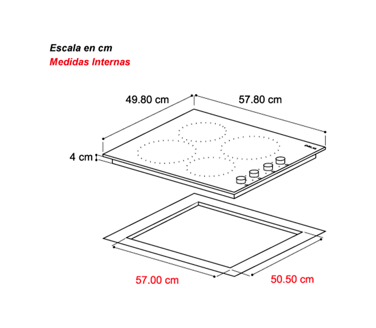 Tope de cocina eléctrico 4h 60cm negro Bari Drija