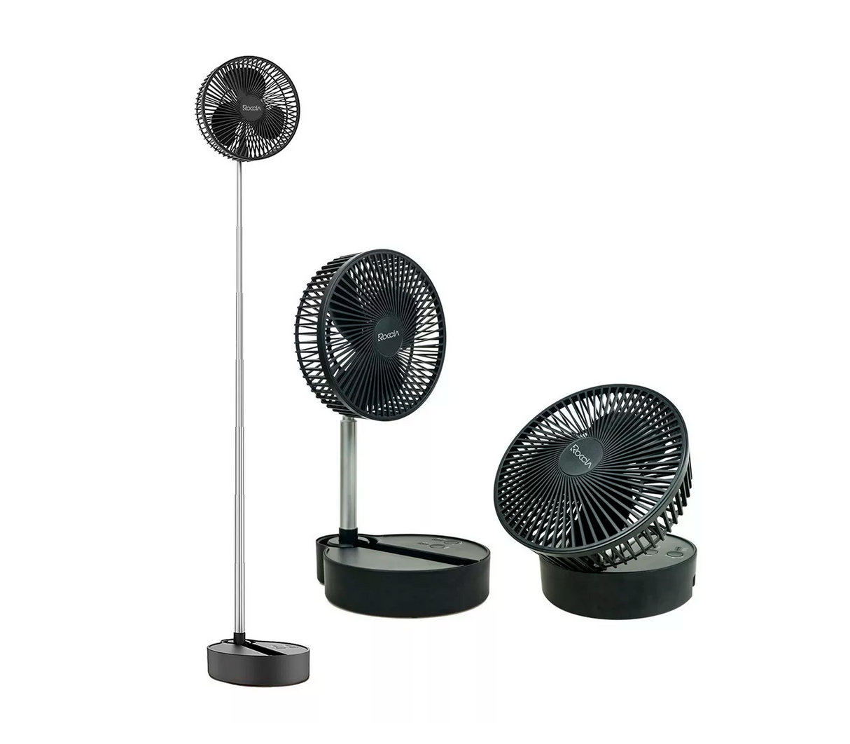 Ventilador recargable 8" con pedestal plegable negro Roccia