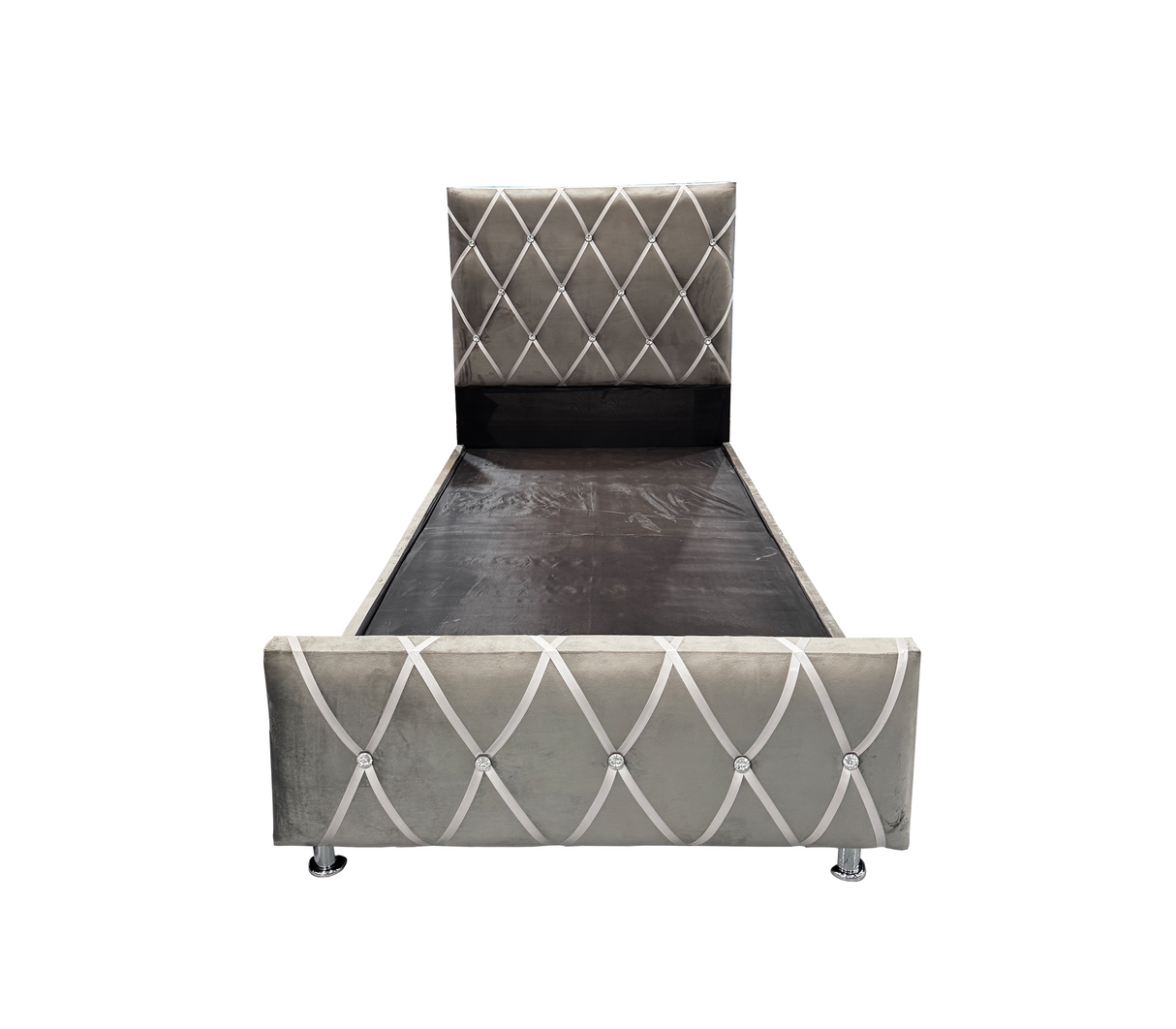 Box Spring Individual C/Copete Decorativo Tela Gamuza Fabricadora Man