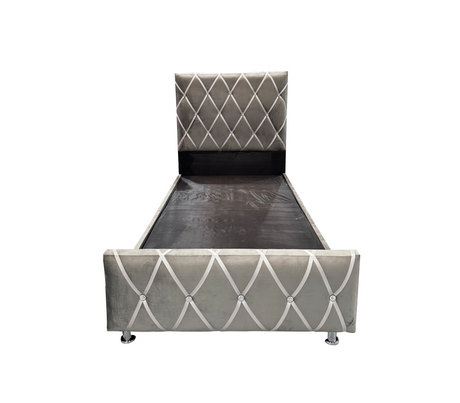 Box Spring Individual C/Copete Decorativo Tela Gamuza Fabricadora Man